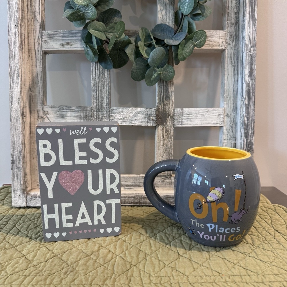 Dr Seuss Mug Cup Oh the Places You'll Go! Gray New Gift graduation travel